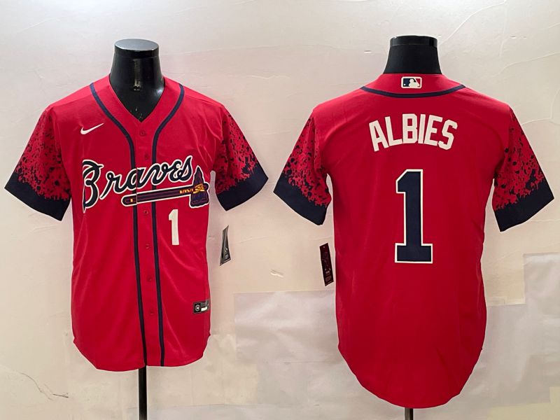 Men Atlanta Braves #1 Albies Red Fashion Game 2025 Nike MLB Jersey style 2